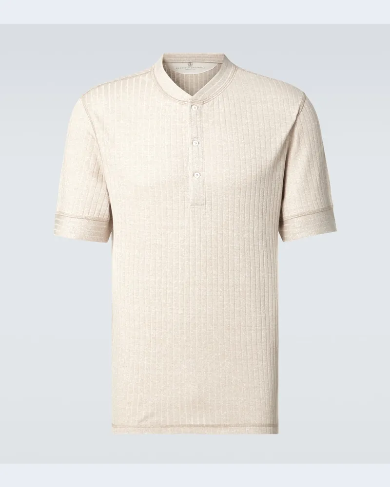 Brunello Cucinelli Henley-Top aus Leinen und Baumwolle Beige