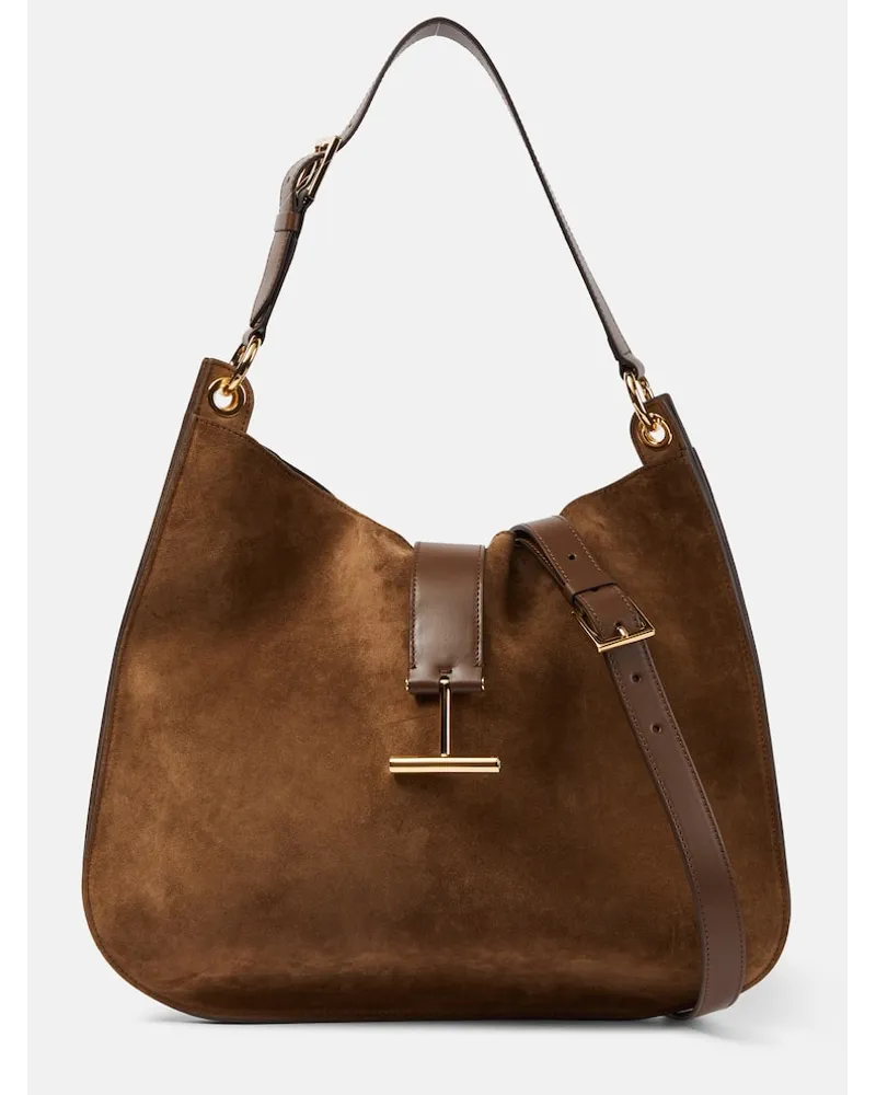 Tom Ford Schultertasche aus Veloursleder Braun