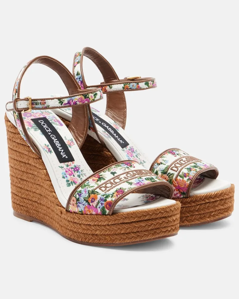 Dolce & Gabbana Bestickte Espadrille-Wedges Weiß