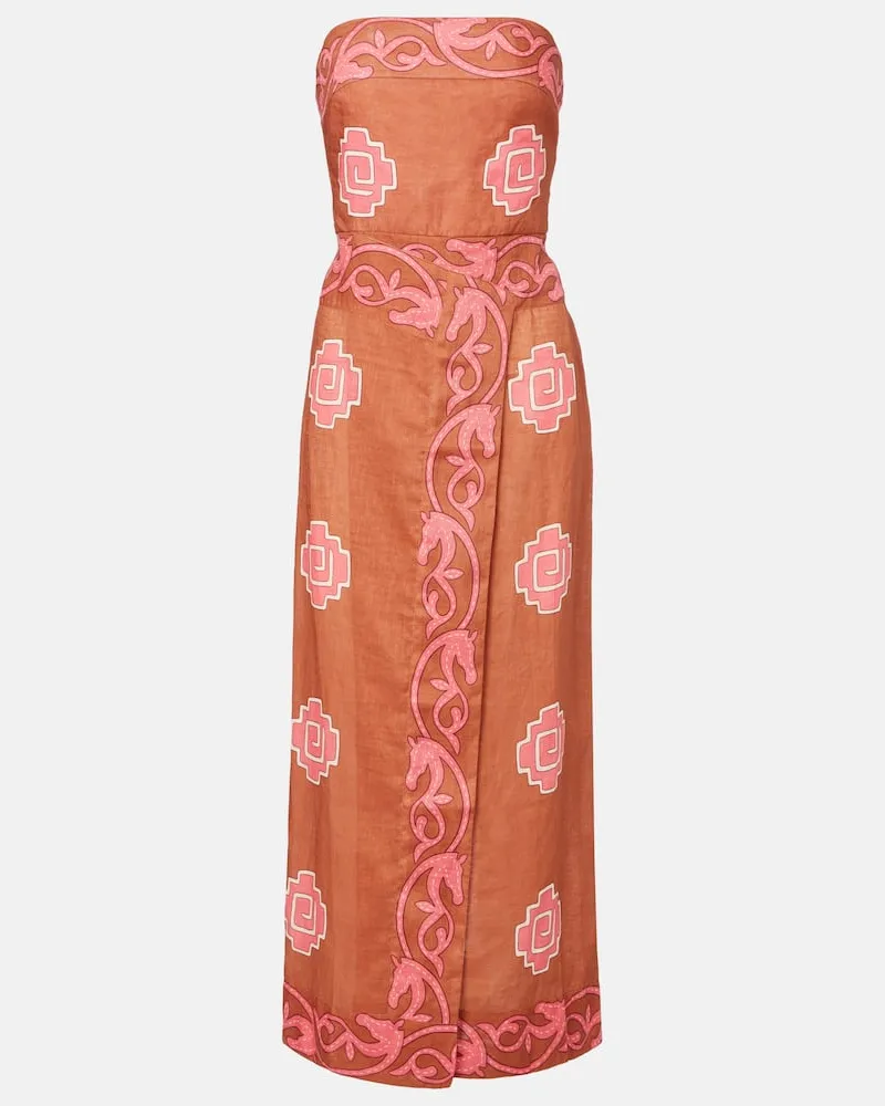 Johanna Ortiz Besticktes Midikleid aus Leinen Multicolor