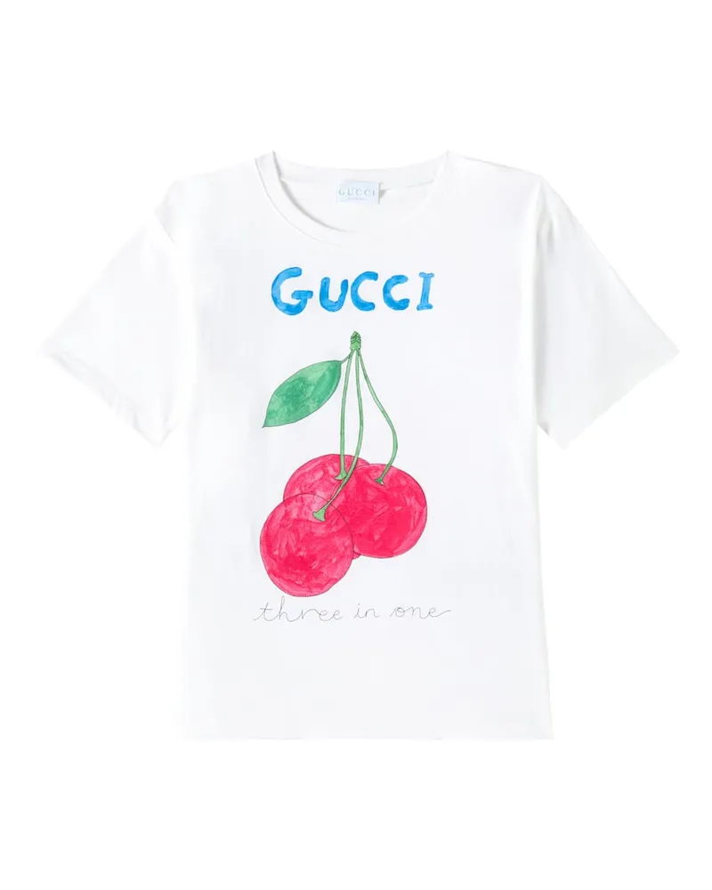 Gucci Bedrucktes T-Shirt aus Baumwolle Weiß