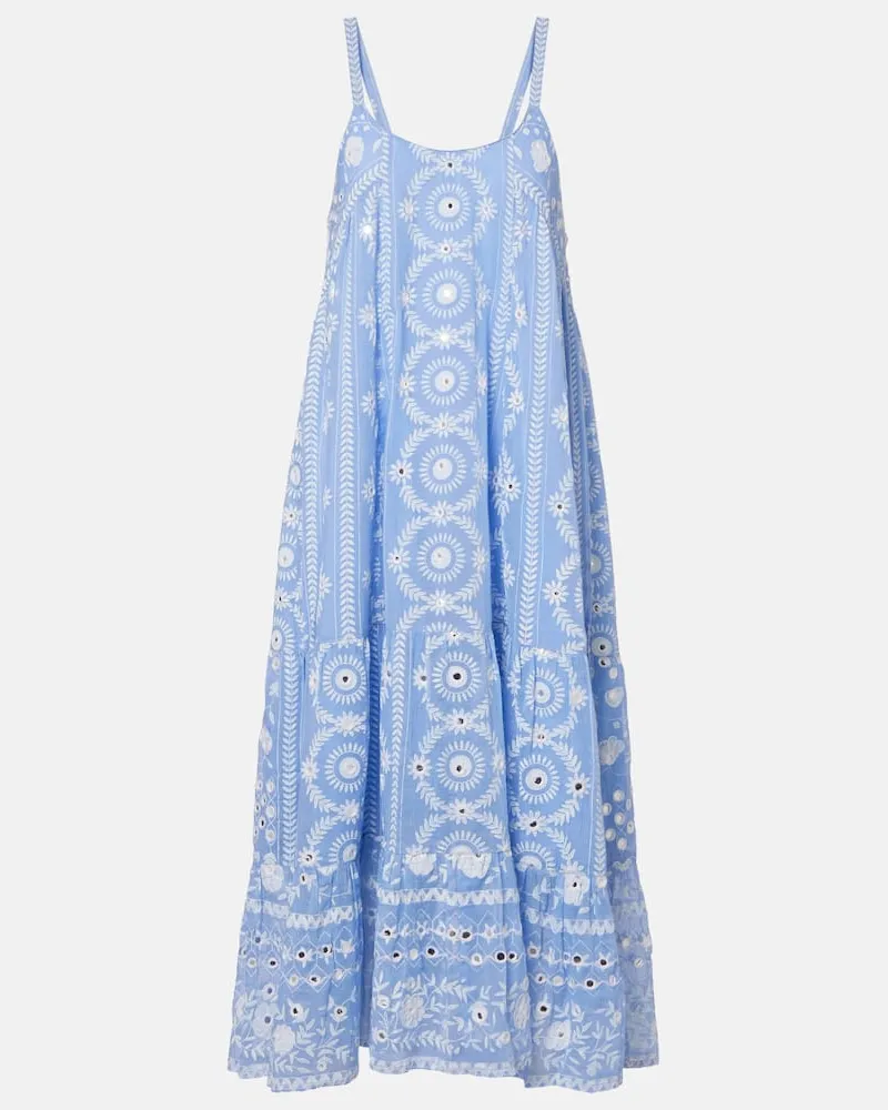 Juliet Dunn Bedrucktes Midikleid aus Baumwolle Blau