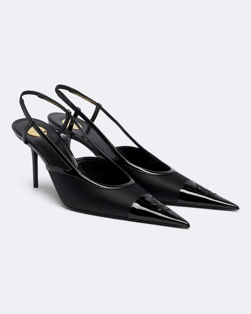 Saint Laurent Slingback-Pumps Renée aus Satin und Lackleder Schwarz