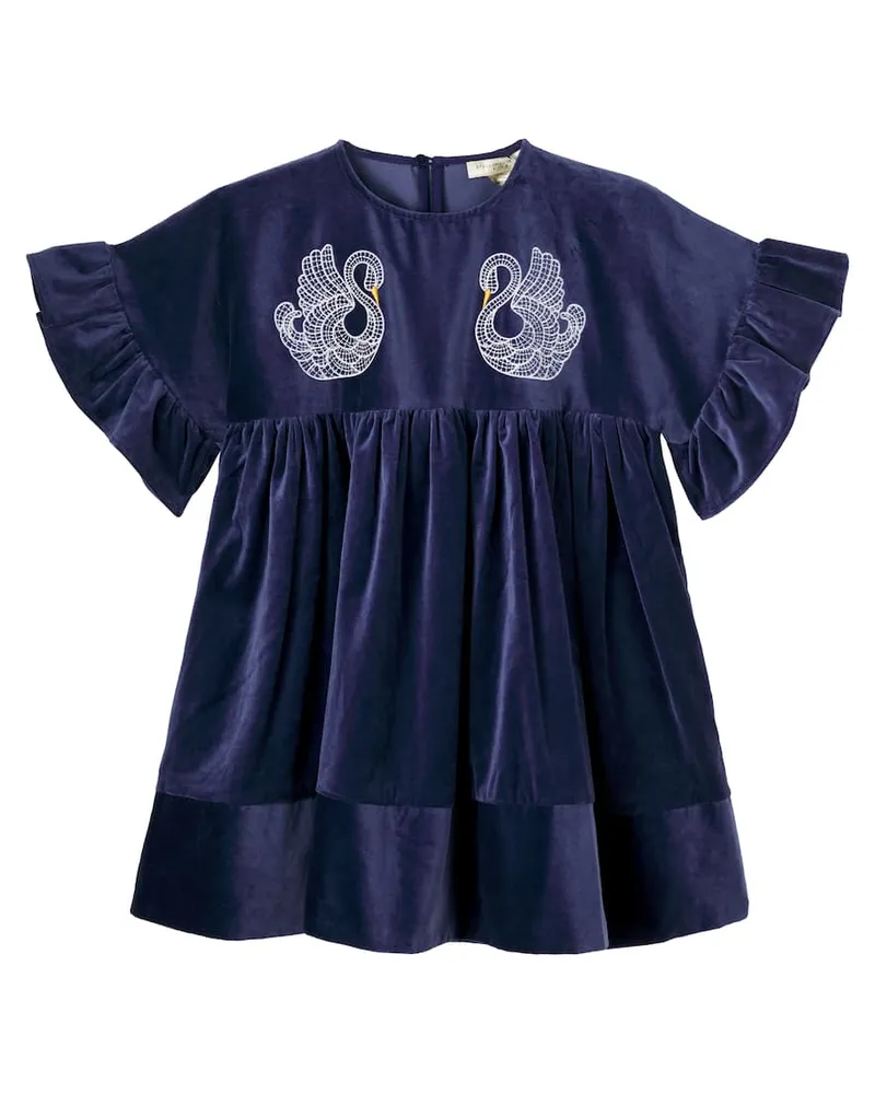 Stella McCartney Kids Besticktes Kleid aus Baumwollsamt Blau