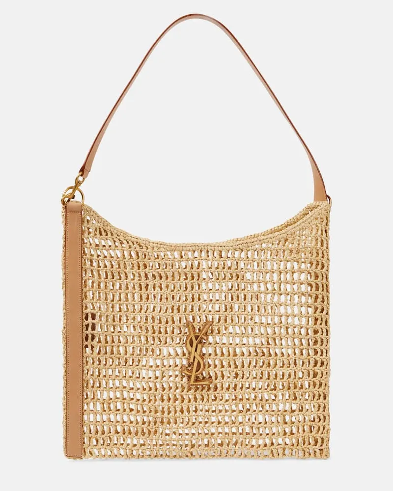 Saint Laurent Schultertasche Oxalis aus Raffiabast Beige