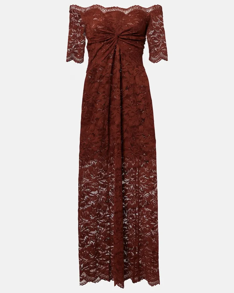 Paco Rabanne Off-Shoulder-Maxikleid aus Spitze Braun
