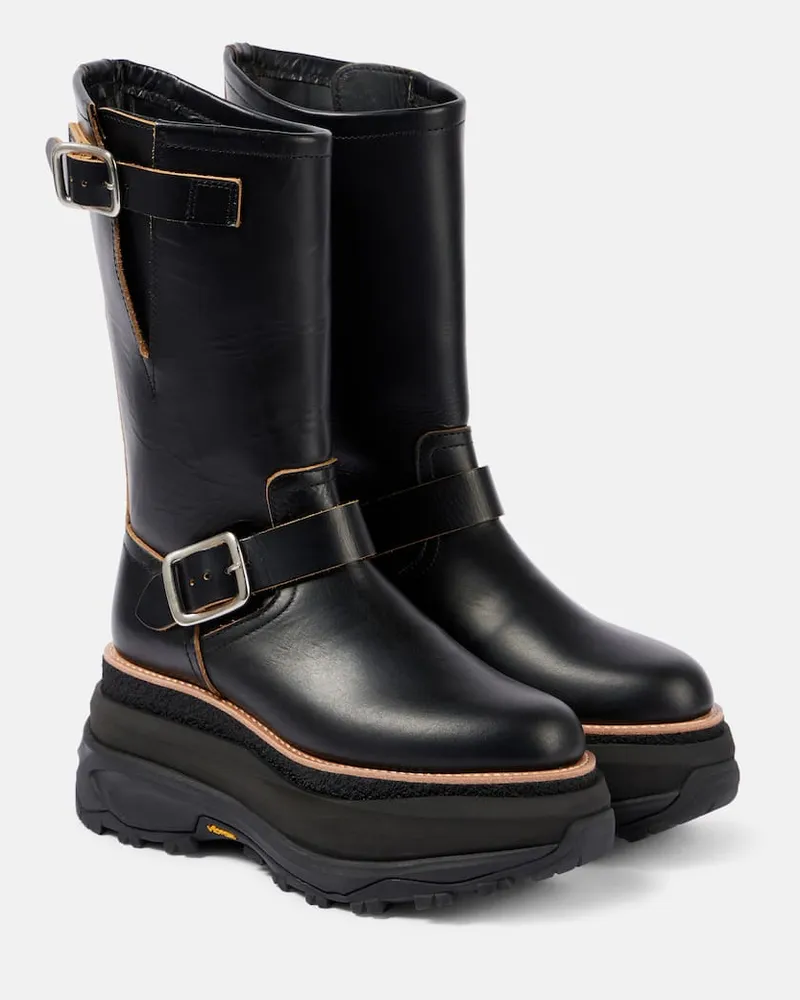 Sacai Plateau-Bikerstiefel aus Leder Schwarz