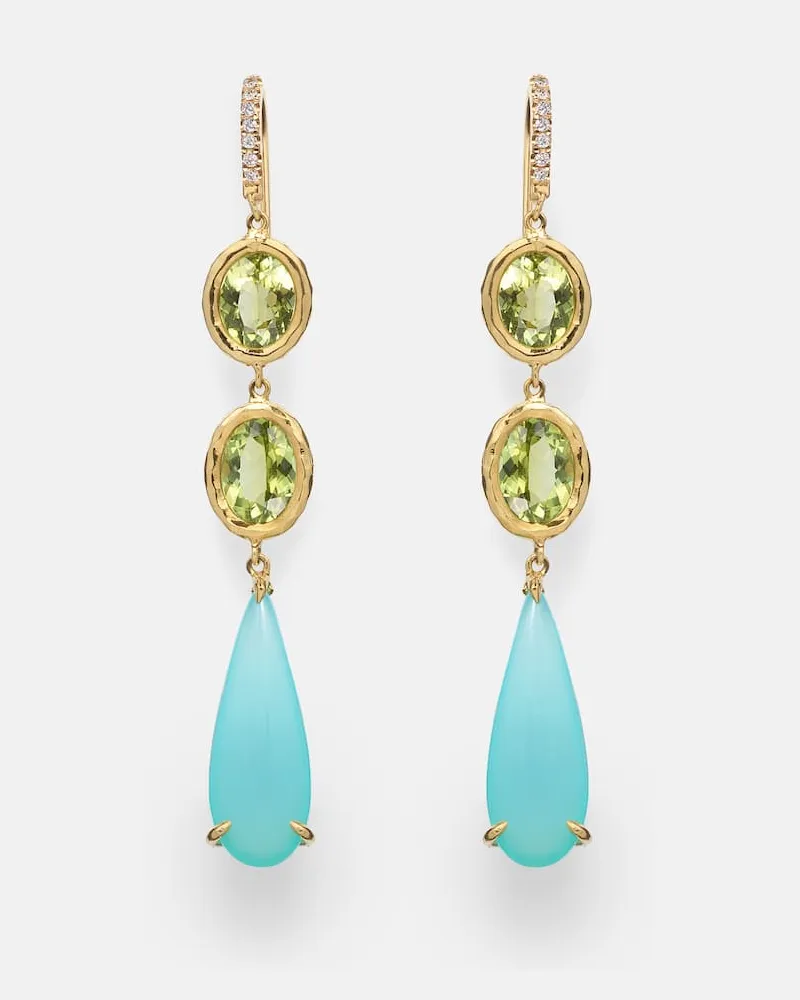 Octavia Elizabeth Ohrringe Santorini aus 18kt Gelbgold mit Diamanten, Turmalin und Chalcedon Gold