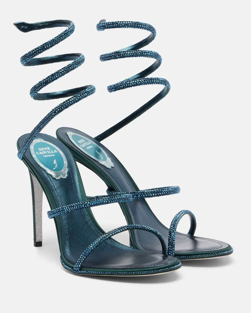 René Caovilla Sandalen Cleo 105 aus Satin mit Kristallen Blau
