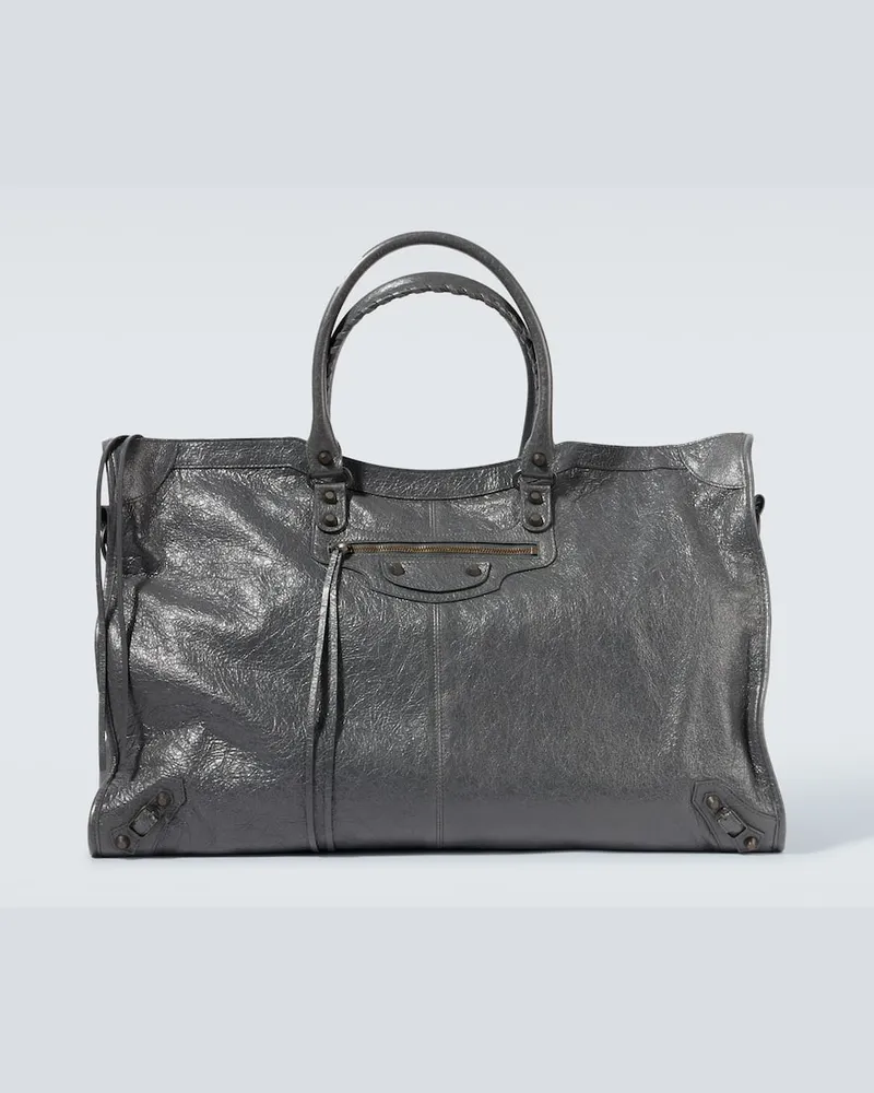 Balenciaga Weekender Le City aus Leder Grau