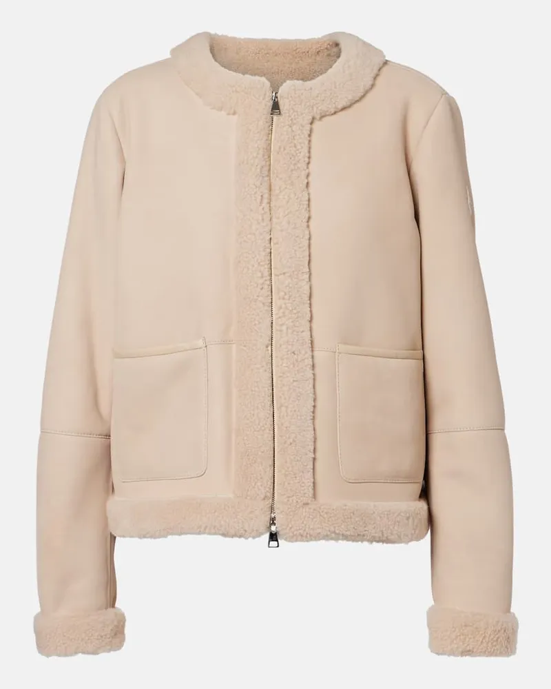 Moncler Daunenjacke aus Veloursleder mit Shearling Beige