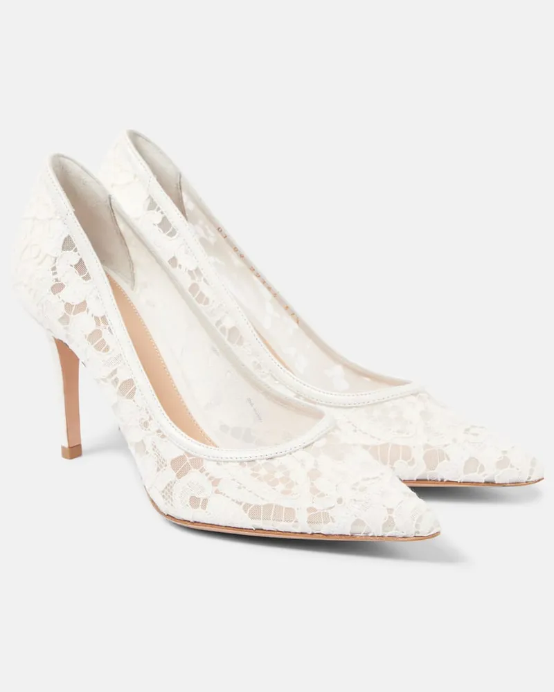 Gianvito Rossi Pumps Lyon 85 aus Spitze mit Leder Weiß