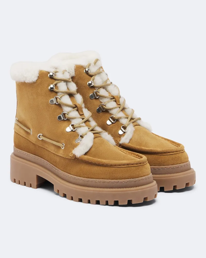 Yves Salomon Schnürstiefel aus Veloursleder mit Shearling Beige
