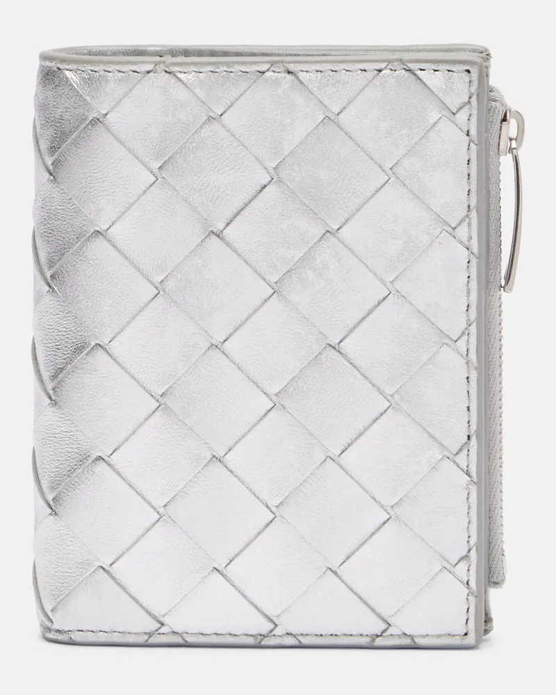 Bottega Veneta Portemonnaie Intrecciato Small aus Leder Silber