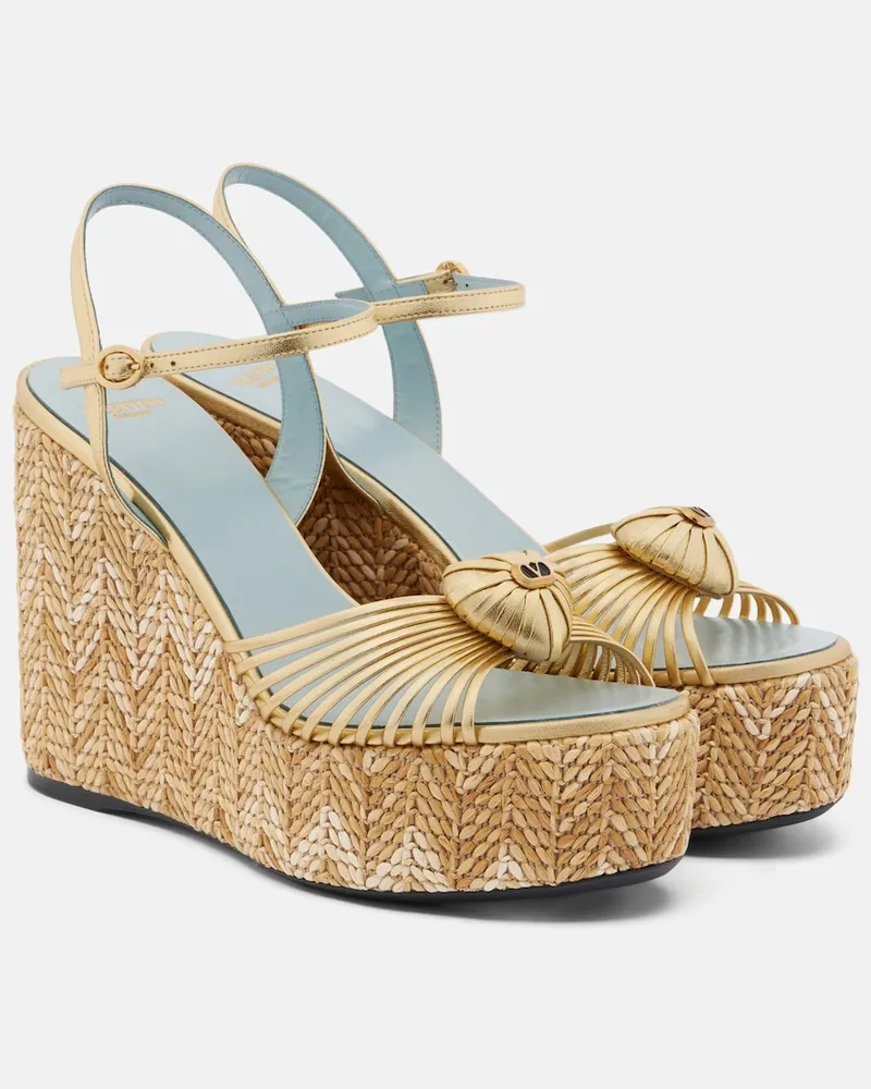 Valentino Garavani Espadrille-Sandalen Cœur Royal aus Leder Gold