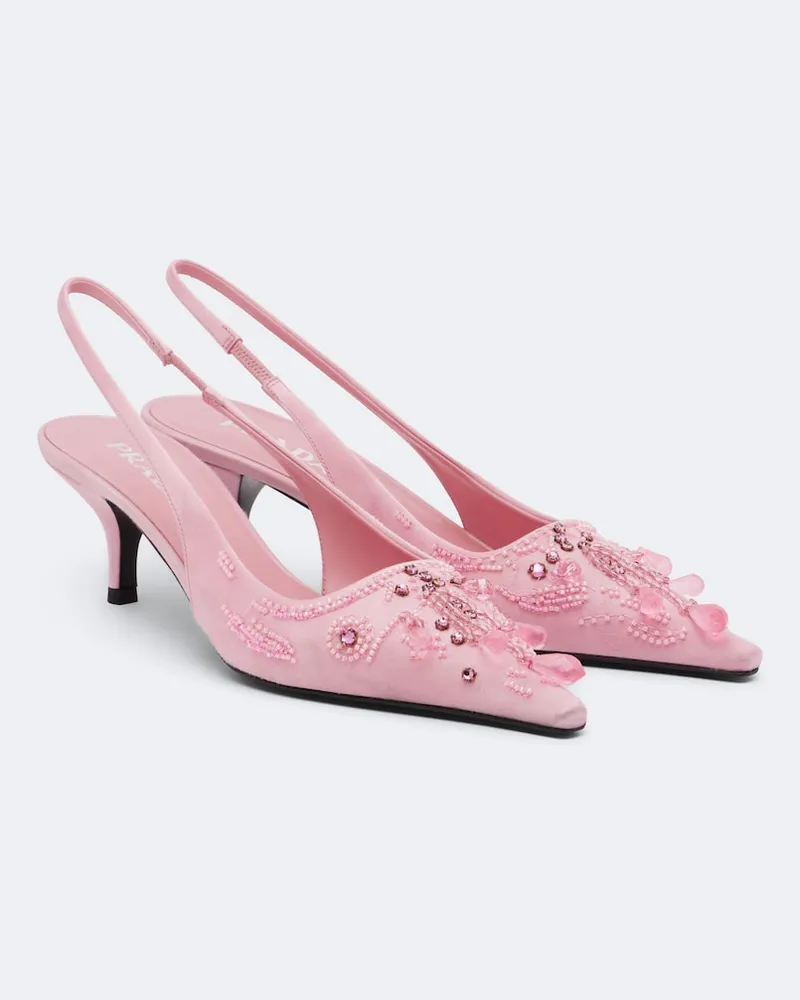 Prada Verzierte Slingback-Pumps aus Satin Rosa