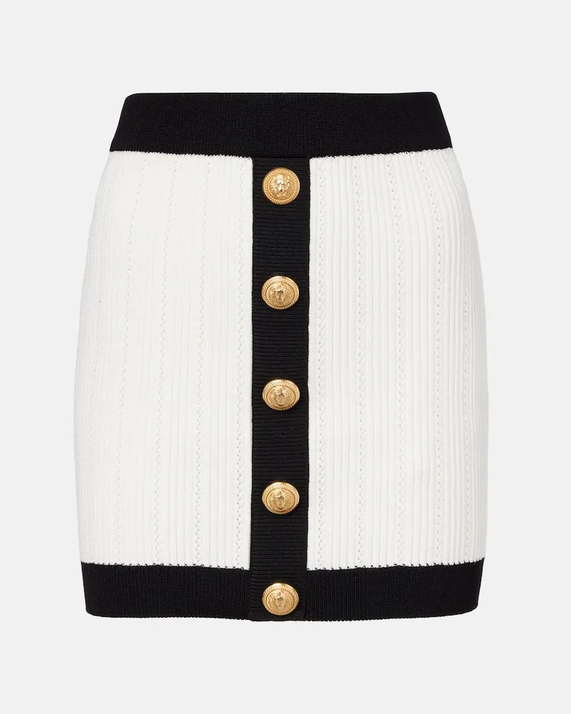 Balmain Minirock aus Rippstrick Weiß