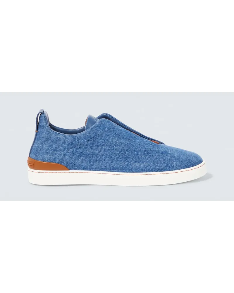 Ermenegildo Zegna Slip-Ons Triple Stitch aus Denim Blau