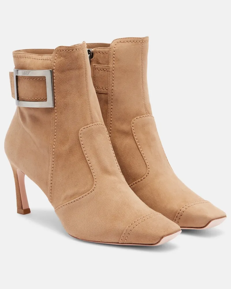 Roger Vivier Ankle Boots Trompette aus Veloursleder Beige