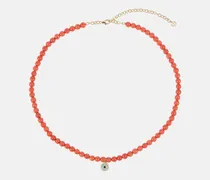 Halskette Evil Eye aus Koralle mit 14kt Gelbgold, Emaille und Diamanten