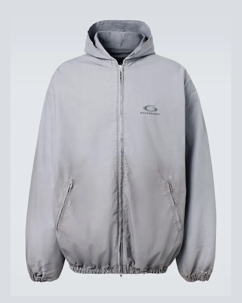 Balenciaga Kapuzenjacke aus Baumwoll-Ripstop Grau