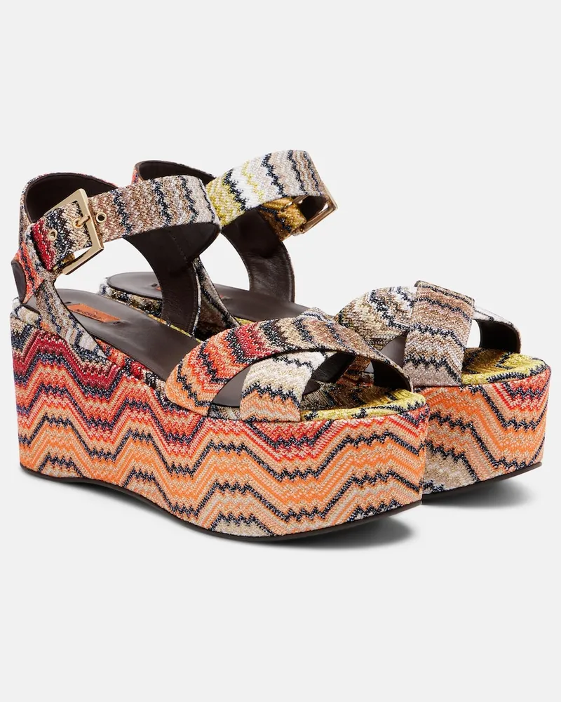 Missoni Plateausandalen Julia Zigzag aus Häkelstrick Multicolor