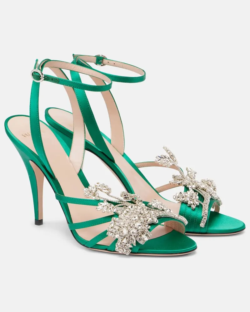Valentino Garavani Sandalen Ladycrush 100 aus Satin Grün