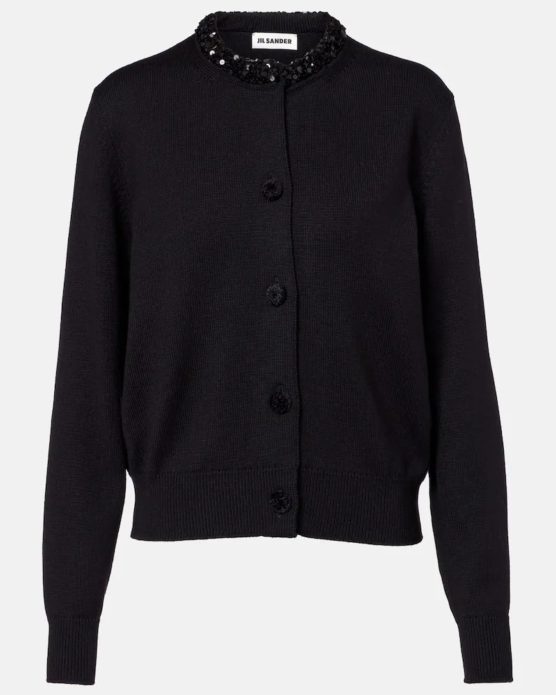 Jil Sander Cardigan aus Schurwolle mit Pailletten Schwarz