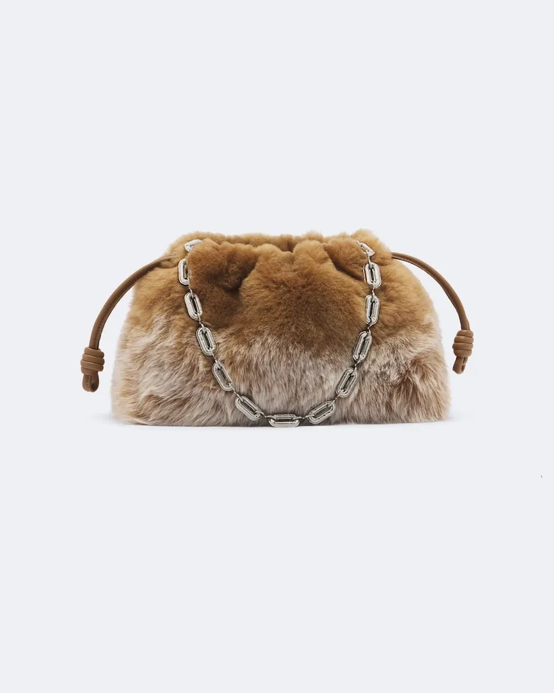 Loewe Pouch Flamenco Medium aus Shearling Braun