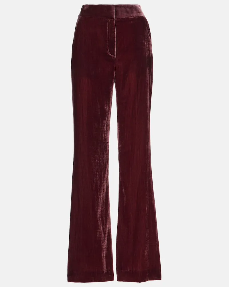 Veronica Beard High-Rise-Schlaghose Lebone aus Samt Burgunderrot