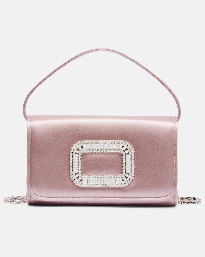 Roger Vivier Verzierte Schultertasche Pilgrim Micro aus Satin Rosa