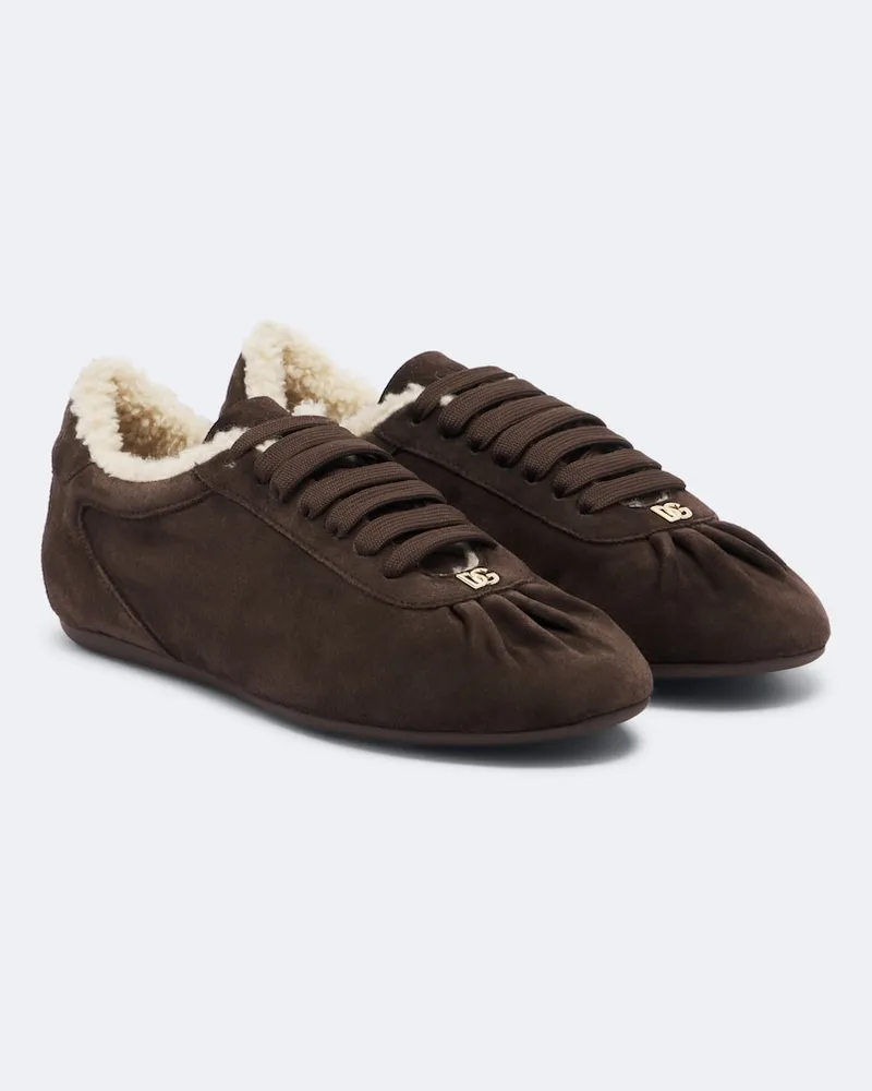 Dolce & Gabbana Sneakers DG aus Veloursleder mit Teddyfleece Braun