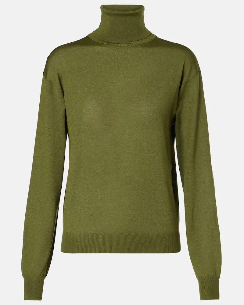 Saint Laurent Rollkragenpullover aus Wolle, Kaschmir und Seide Grün