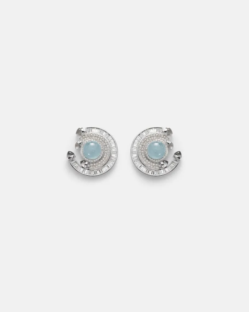 Ananya Ohrringe Chakra aus 18kt Weißgold mit Diamanten und Quarzen Silber