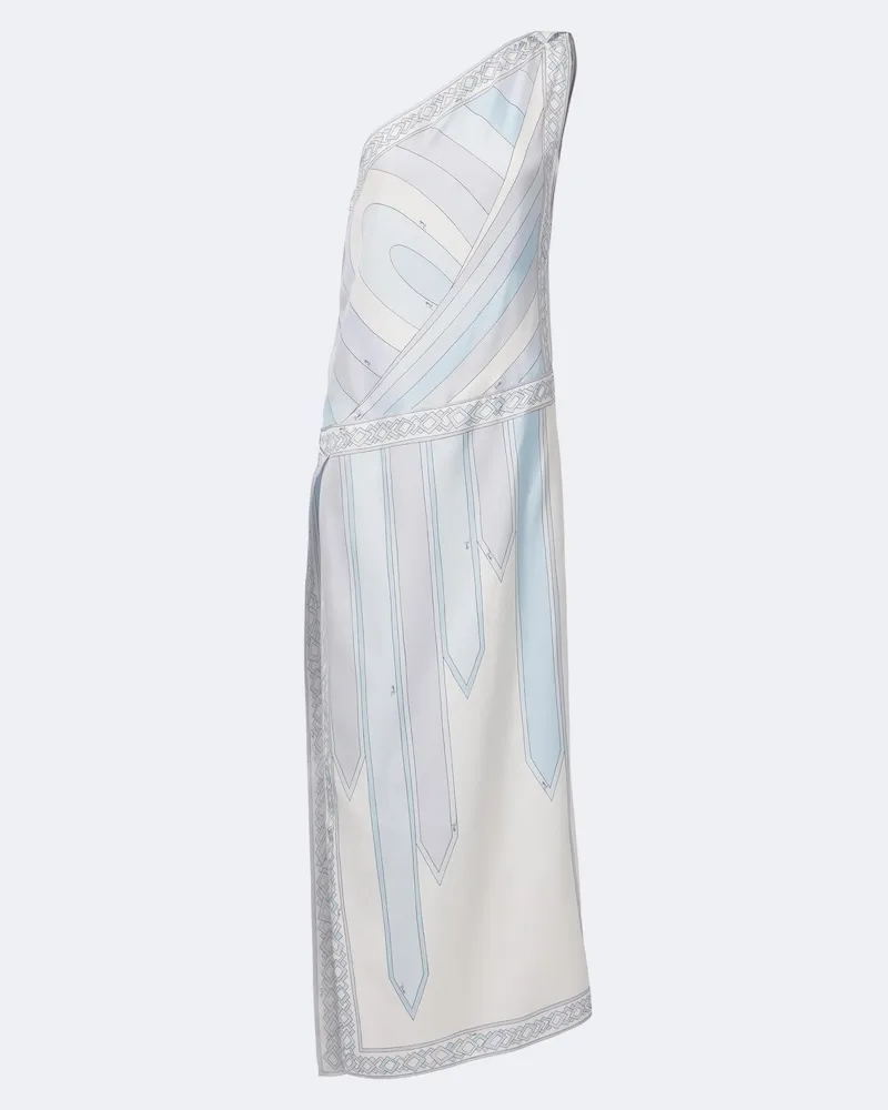 Emilio Pucci One-Shoulder Robe Iride aus Seidentwill Blau