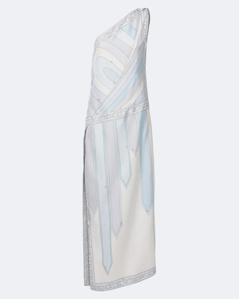 Emilio Pucci One-Shoulder Robe Iride aus Seidentwill Blau