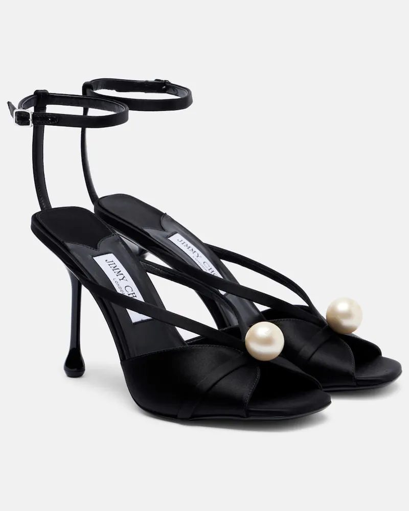 Jimmy Choo Verzierte Sandalen Siva 95 aus Satin Schwarz