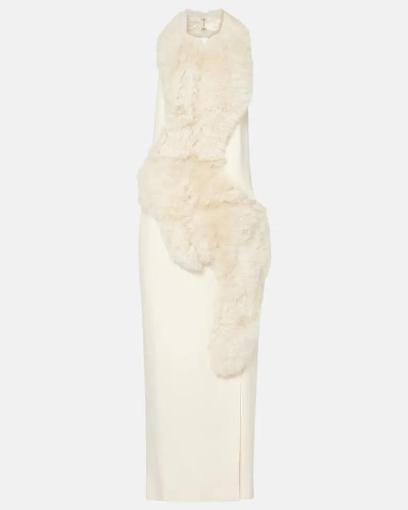 Totême Midikleid aus Cady mit Shearling Weiß