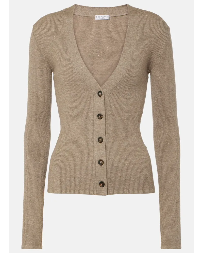 Brunello Cucinelli Cardigan aus Rippstrick Beige