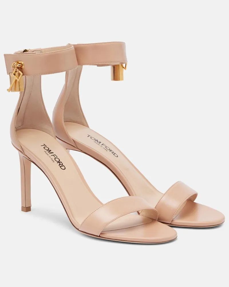 Tom Ford Verzierte Sandalen Padlock aus Leder Beige