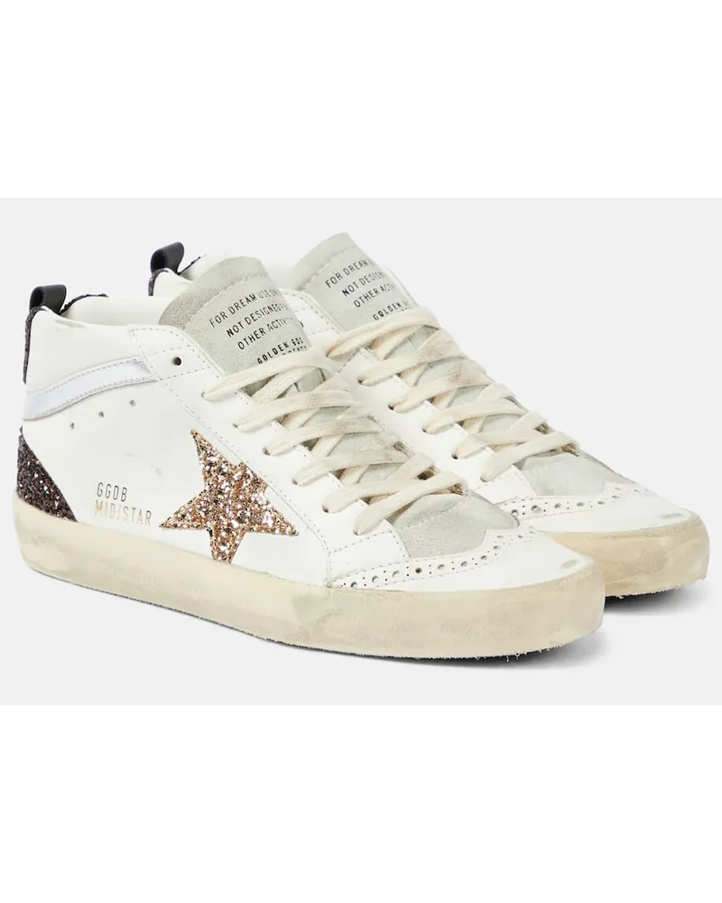 Golden Goose Sneakers Mid Star aus Leder mit Glitter Weiss