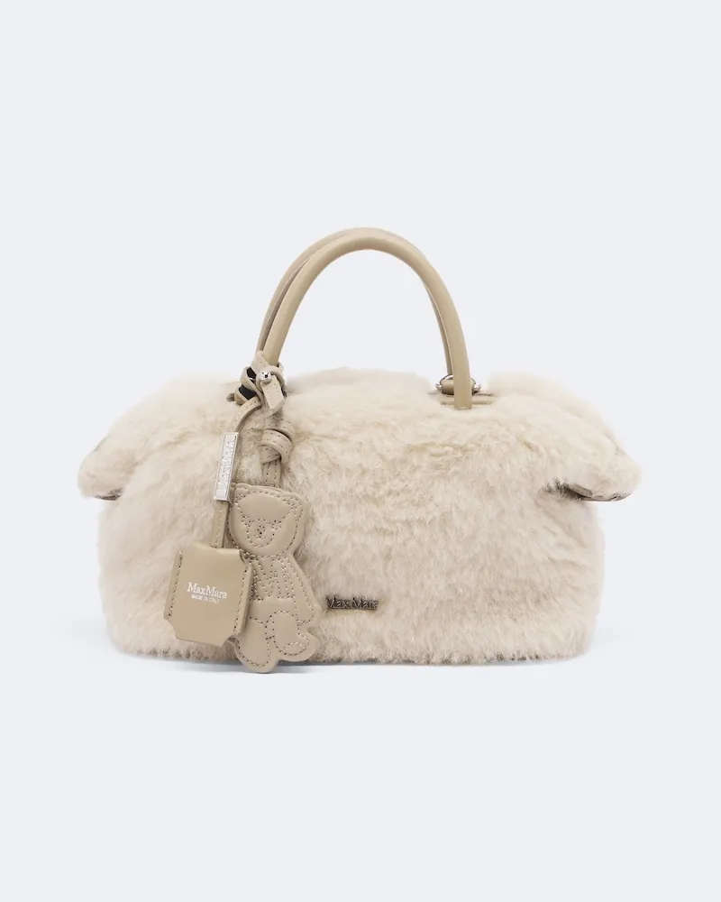 Max Mara Henkeltasche Small aus Teddyfleece mit Leder Beige