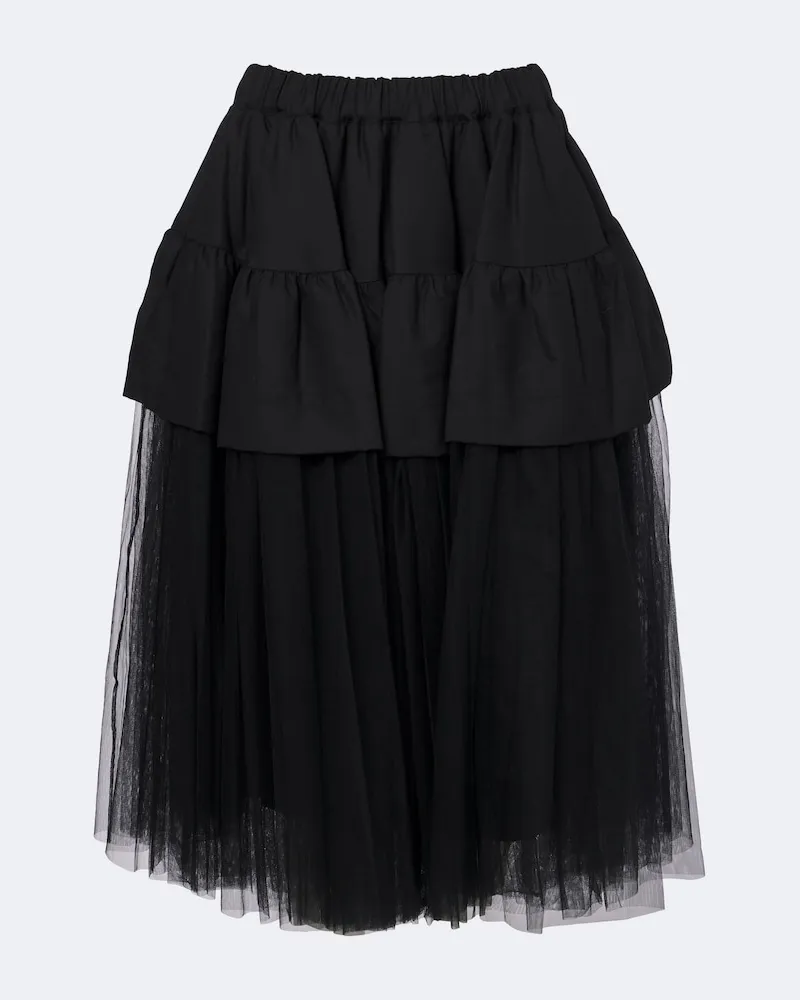 Noir Kei Ninomiya Midirock aus Wolle und Tüll Schwarz