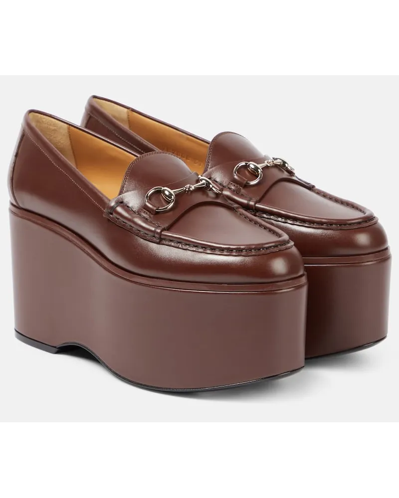 Gucci Plateau-Loafers Horsebit aus Leder Braun