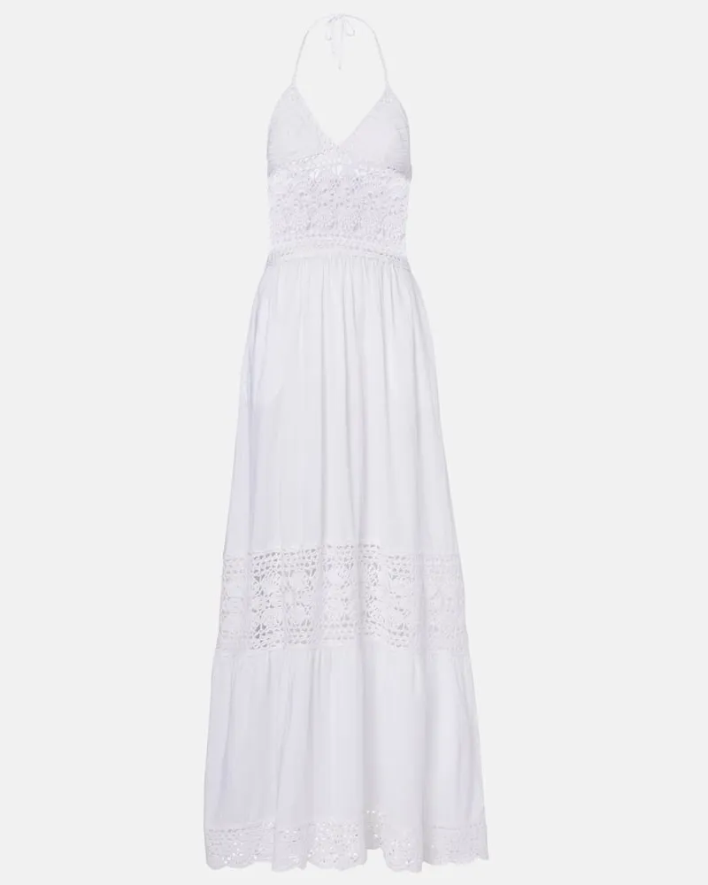 Anna Kosturova Maxikleid Filigree mit Häkelstrick Weiß