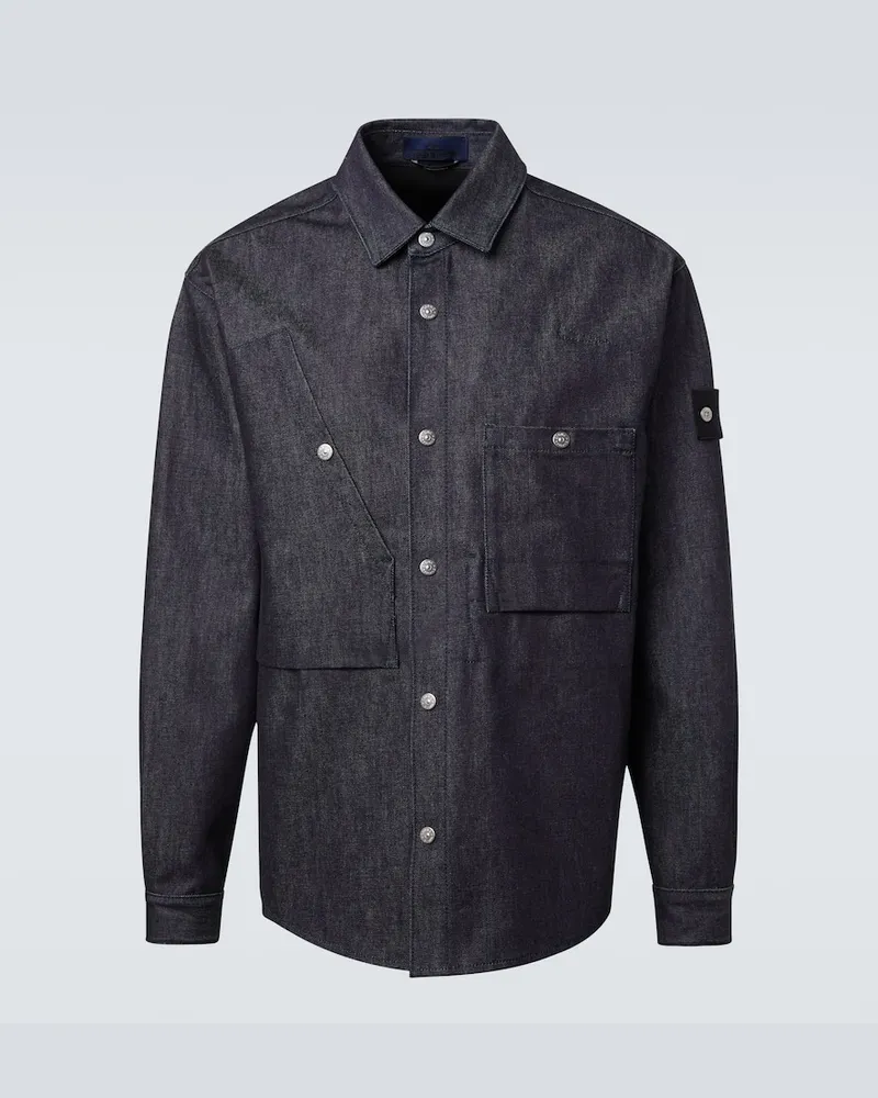 Stone Island Hemdjacke Compass aus Denim Blau