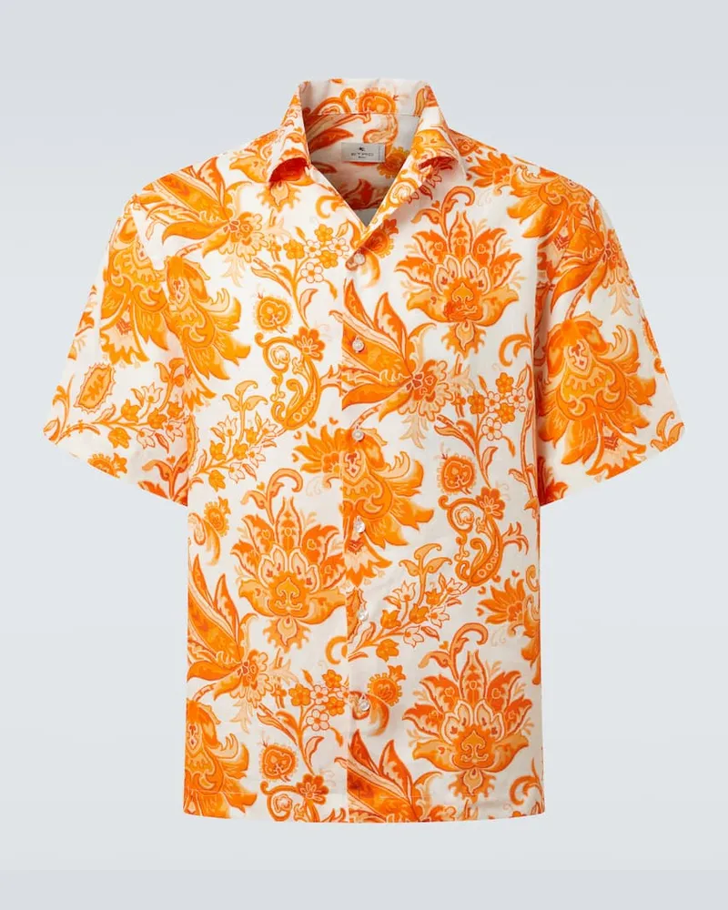 Etro Bedrucktes Hemd aus Leinen Orange