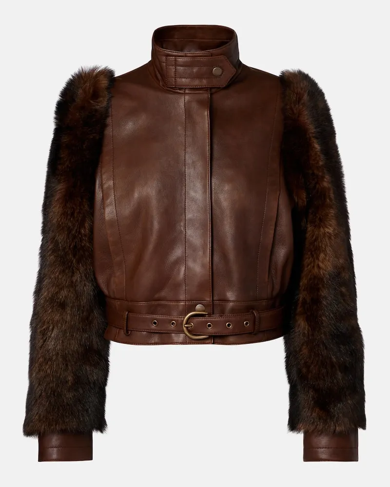 Chloé Chloé Cropped-Lederjacke mit Shearling Braun