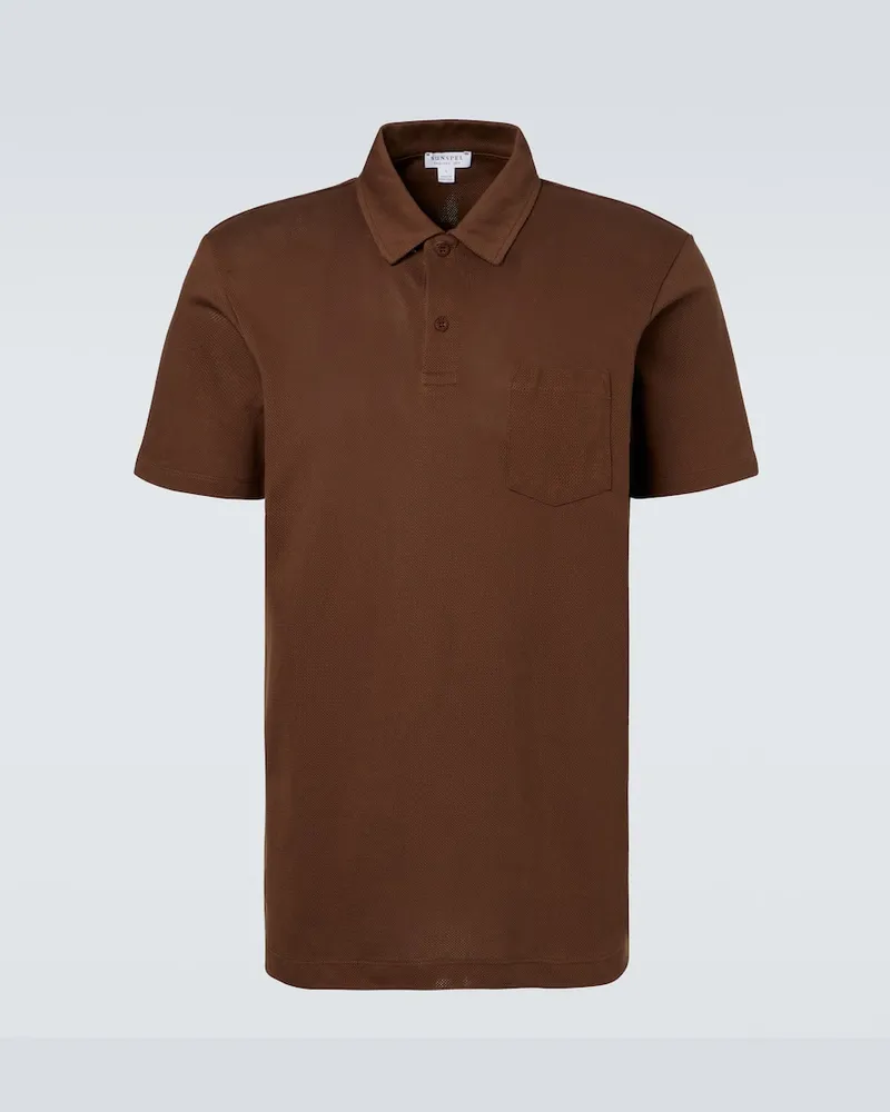 Sunspel Polohemd Riviera aus Baumwoll-Mesh Braun