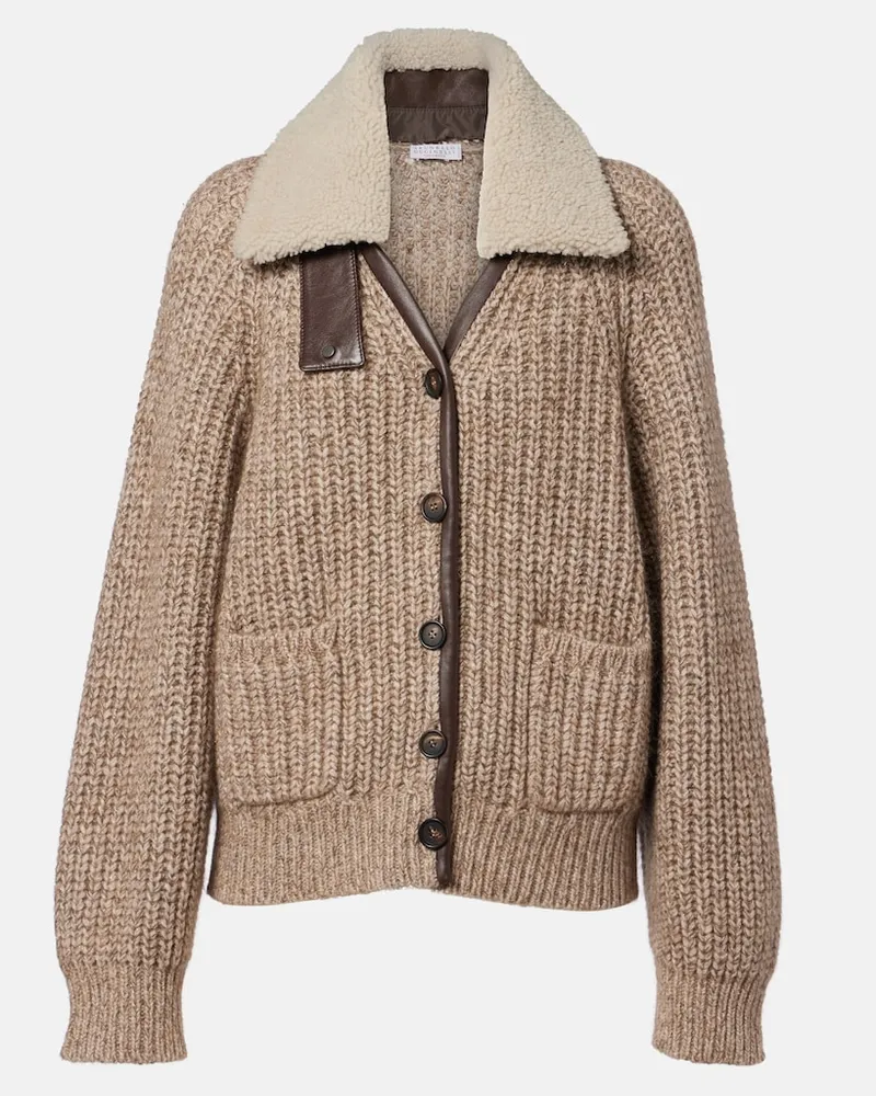 Brunello Cucinelli Jacke aus Kaschmir, Mohair und Wolle Beige